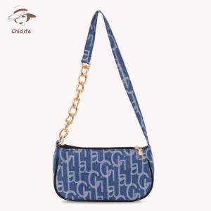 กระเป๋าสะพายไหล่ผ้ายีนส์กระเป๋ากระเป๋าเล็กใต้วงแขนดีไซน์ผู้หญิงตัวอักษรลาย