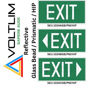 Exit Sign Reflective (HIP | Glass bead | Prismatic) Label Sticker 322mm x 160mm Voltlim SKU 1024 Read Impt Note Before Order