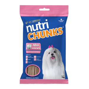 Nutri Chunks - Dog Treats - Protein Rich Sticks - Available in Beef and Milk Flavors (70g Resealable Pack)