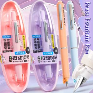 BUENOO Press Type Fountain Pen Fine Nib With Refillable Ink Calligraphy Wriiting Pen High Quality Retractable Erasable Pen Gift