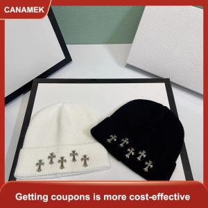【CANAMEK】 Harajuku Pins Chữ Thập Len Dệt Kim Mũ Mùa Thu Và Mùa Đông Ấm Áp Hợp Thời Trang Beanies Thoải Mái Đường Phố Đa Năng Thời Trang Cá Nhân Cap