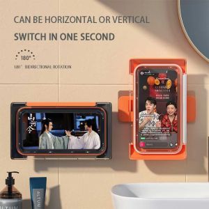 Waterproof Bathroom Phone Box Holder 360 Rotatable Bath Wall Hanging Bathroom Toilet Phone Case Holder Storage Rack
