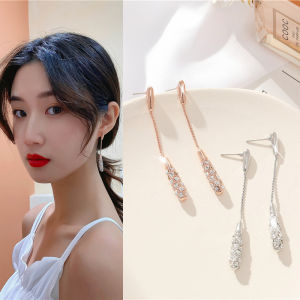 【COD】Lucky Pretty S925 Korean Style Sparkling Water Droplets Drop Earrings Aesthetic Long Tassel With Zircon Statement Jewelry Light-luxury Outfit earrings for women jewelry