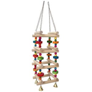 OUTOPEN Colorful Wooden Parrot Chew Toys Bite Resistant Hanging Bird Cage Standing Multi Functional Multi Layer Parrot Swing Toy Cage Stand