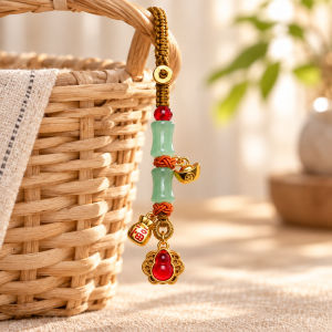 已开光 招财钥匙扣 手机链 礼物 Fortune-Taking Keychain Mobile Phone Chain Gift 加工定制手工编织钥匙扣手机链绿玉竹节红宝葫芦福袋元宝喜庆配饰