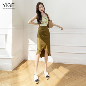 YIGE Chân Váy Cạp Cao Dài Sau Lưng Ngắn Không Chính Quy Chân Váy Ôm Hông Dài Vừa Phải Bằng Vải Voan Mới Mùa Hè 2022 Cho Nữ Chân Váy Chữ A XẺ TÀ