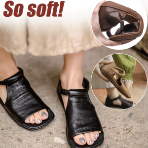 Vintage Roman Womens Handmade Casual Fish Mouth Cowhide Sandals