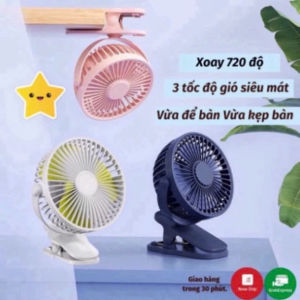 Quạt Mini Để Bàn- Quạt Tích Điện Kẹp Bàn Cầm Tay Xoay 720 Độ Tiện Ích