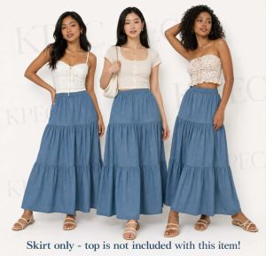 AA Elegant High-Waisted Denim Maxi Skirt with Pockets for Women