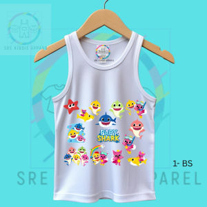 "Cute B-a-b-y S-h-a-r-k Printed White Sando | Lightweight Kids Top for Boys & Girls"