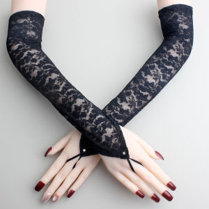 Women Lolita JK Lace Fingerless Gloves Black Gothic DIY Strapping Sunscreen Sleeve Y2k Elastic Mesh Punk Gloves