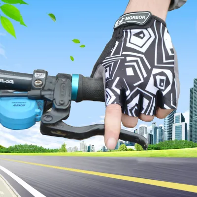 Happpybuyner Sarung Tangan Sepeda Dewasa Sarung Tangan Sepeda Motif Geometris Setengah Jari untuk Bersepeda Seluncur