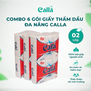 Combo 6 bịch khăn giấy lau bếp Calla 2 lớp x 200 tờ x 3 cuộn siêu dày dai