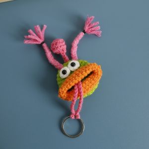 ERMENLED Handmade Crochet Keychain Bag Knitted Funny Sausage Mouth Doll Key Holder Pouch Creative Doll Keyring For Car Keys