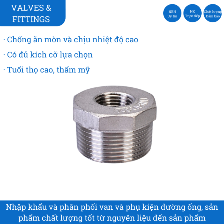 Cà rá inox 304 phi 21, đầu nối inox ren trong nhỏ ren ngoài lớn thay ...