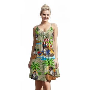 Jumeast Australian Shepherd Dog Pattern Women Fashion Sling Dress Pirate Style 3D Printed Beach Elegant Skirt Tropical Hawaiian Casual Clothing