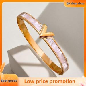 ✨QK shop✨ Titanium Steel Letter V Bangle Bracelet For Women Fashion Jewelry Crystal Bangle Accessories Gift