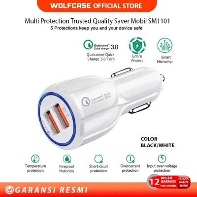 WOLFCASE SM1101 Car Charger Mobil Dual USB Fast Charging 3.1A Adapter Lighter 12V