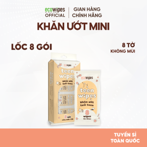 Hộp 20 khăn giấy ướt mini size EcoWipes gói 8 tờ không mùi nhỏ gọn tiện dụng cho học sinh sinh viên