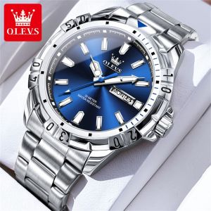 OLEVS Mens Waterproof Watch 2024 New Cool Fashion Stainless Steel Strap Luminous Quartz Calendar (Exquisite Watch Box)
