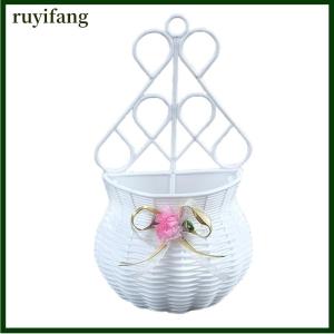 ruyifang แจกันตะกร้าใส่ดอกไม้หวายเทียมแขวนผนังแบบ DIY สำหรับสวน