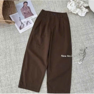 Quần Baggy Kaki Nữ Hàng QC Fom Chuẩn Đẹp Ống Rộng Khoá Trước Cạp Thun Sau D400