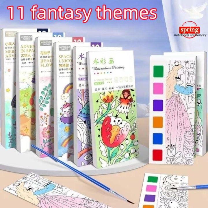 12 Sheets Painting Coloring Book Set with Paintbrush Graffiti ...