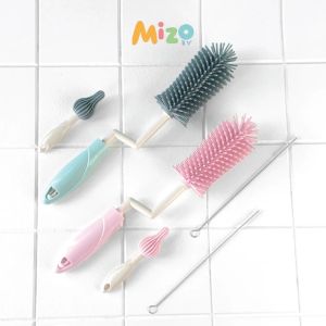 Mizo Silicone Bottle Nipple Straw Cleaning Brush 3in1 Set//Sikat Pembersih Botol Dot Bayi Silikon