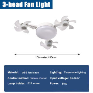 Ceiling Fan With Remote Control 2 IN 1 Ceiling Silent Fan with LED Light 3 Color Adjustable E27 Socket Fan Light 3 Speed