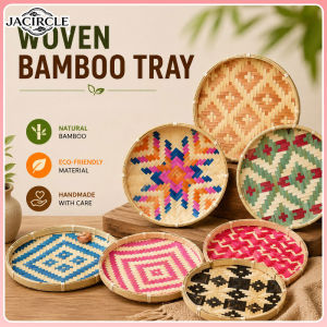 JACIRCLE Round Woven Bamboo Tray Nyiru Buluh Tampi Handmade Wicker Basket Food Tea Coffee Serving Plate Home Decor