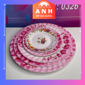 Đĩa nhựa cạn lòng đĩa quán nhậu đĩa nhựa melamine cạn lòng màu - trắng-hoa văn