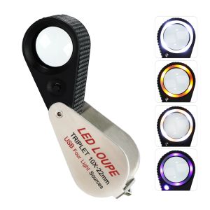 10x Triplet Loupe Magnifier with UV LED Light Rechargeable USB Type-C Jewelers Loupe 22mm Optical Glass Magnifying Tool