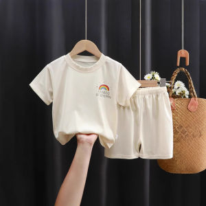 70-130 ซม. สำหรับเด็กใหม่ผ้าไหมน้ำแข็งกางเกงขาสั้นแขนสั้นลำลอง 2 ชิ้นชุดฤดูร้อนเด็กชายและเด็กหญิงชุดเครื่องปรับอากาศ