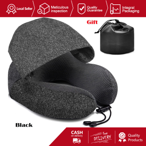 2025 New U-shaped Memory Cotton Fully Enclosed Invisible Hooded Travel Pillow， Adult Airplane Portable Pillow For Head Rest Neck Support Office Cars Trains Long Flights Sleeping(Upgrade)