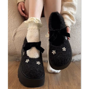 Free Shipping WomenS Rhinestone-Embellished Fleece-Lined Height-Increasing Shoes 2026 Autumn/Winter New Collection Warm-Style Wool Loafers