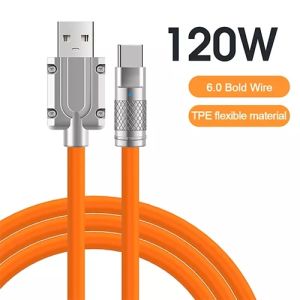 kinkong สายชาร์จเร็ว 120W 6A สายชาติเร็ว type c Super Fast Charge Cable LED OD6.0หนา สายซิลิโคน Micro USB สาย Type C สำหรับ Xiaomi Huawei Samsung OPPO VIVO Realme สาย iPhone FOR 14 14Plus 13 13Pro MAX 12 11