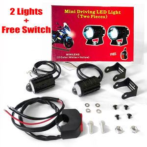 2pcs Universal Mini Driving Light White+Yellow LED Bulbs Sport Lights Motorcycle Car Headlight (With Switch)
