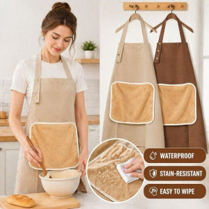 Kitchen Apron Detachable Towel Pocket Waterproof Wipeable Stain Resistant Canvas Adjustable Bib