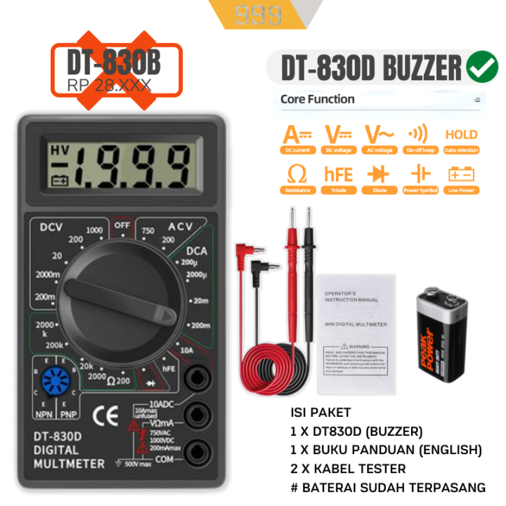 ASLI ADA BUZZERNYA + BONUS BATERAI Multitester Digital Multimeter Digital Avometer Digital