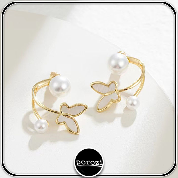 Porozi Butterfly Earings 925 Silver Earring With Pearl Elegant Fashion  Accessories for Women Hypoallergenic