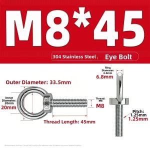 INEXTIN 304 Stainless Steel Eye Bolts Heavy-Duty M8 15-150mm O-Ring Extended Bolts Professional Rust Prevention Lifting Bolts Eyelets Lifting Marine Etc.