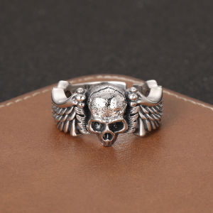 Cincin Tengkorak Retro Bersayap / Skull Wings Gaya Gothic Model Terbuka