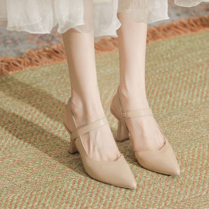 เสพติด รองเท้าส้นสูงผู้หญิง รองเท้าส้นเข็ม PUเครื่องหนัง ส้นสูงแฟชั่น ส้นสูงไซส์ใหญ่ 2 นิ้ว