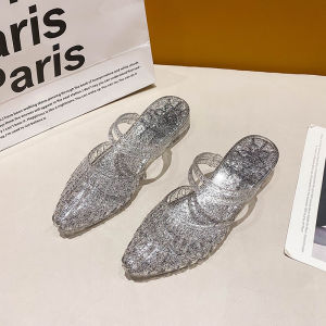 [Free Shipping] New Crystal-Embellished Slip-On Sandals For Women Suitable For Summer Wear With A Non-Slip Soft Sole PVC Jelly Material And A Casual Everyday Design