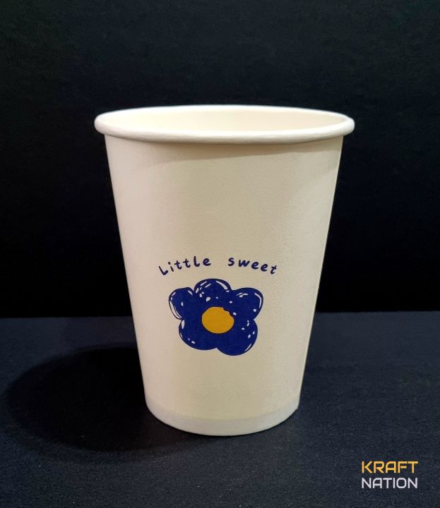 [Premium] 50 Set 14oz/400ml Blue Flower Printed Paper Cup Hot Milk Tea ...