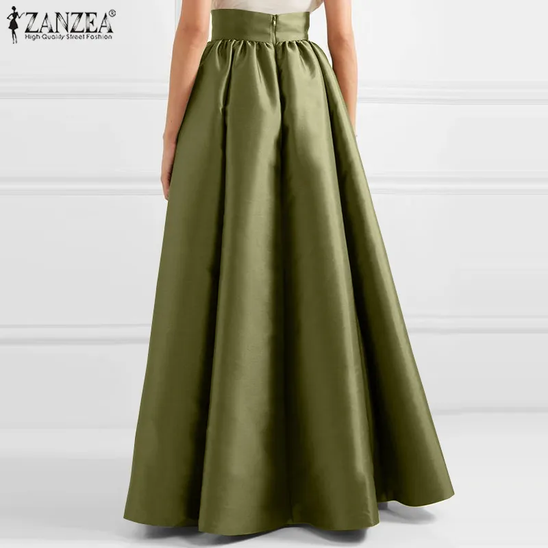 ZNAZEA Women High Waist Pleated Skirt Beach Swing Long Maxi Dress