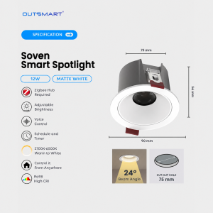 Outsmart Zigbee Smart Spotlight Soven  Dimmable Tunable White App Voice Control