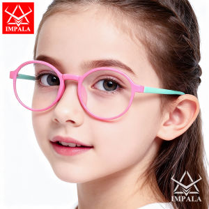 IMPALA FL1012W แว่นตาป้องกันแสงสีฟ้าแฟชั่นสำหรับเด็กหญิงเด็กชาย2-8ปีเด็กกรอบซิลิโคนเด็กผ้าปูที่นอนแว่นคอมพิวเตอร์ป้องกันรังสียูวีป้องกันความเมื่อยล้าเลนส์ HD เรซิ่น