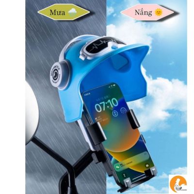 Giá Đỡ Điện Thoại Gắn Xe Máy Có Nón Che Mưa Nắng,Kẹp Chân Gương Xe C2 Chống Rung Lắc