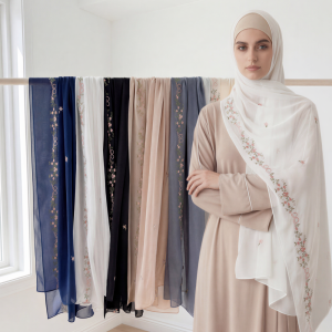 【NEW A 】Fashion Emboridery Flower Design Shawl Chiffon Long Scarf Hijab